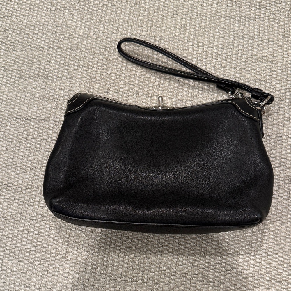 Coach black leather wristlet purse